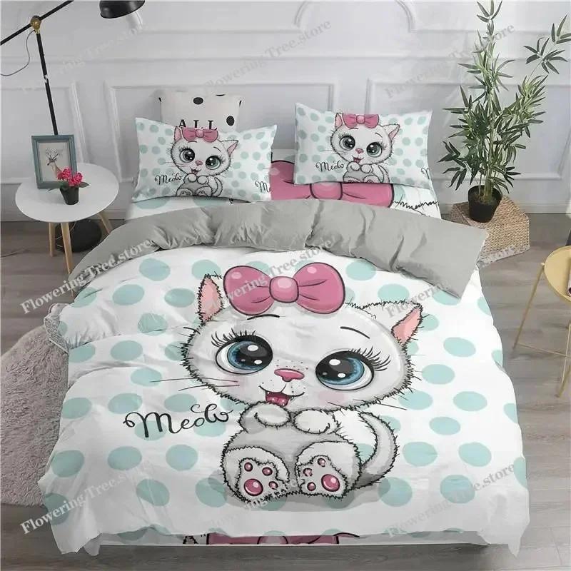 Cartoon-Bettwäscheset mit niedlichen Katzen, bedruckt, 3D-Bettbezug-Set, Twin Full Queen King Double Size, Kissenbezug, Bettwäsche aus weichem Polyester