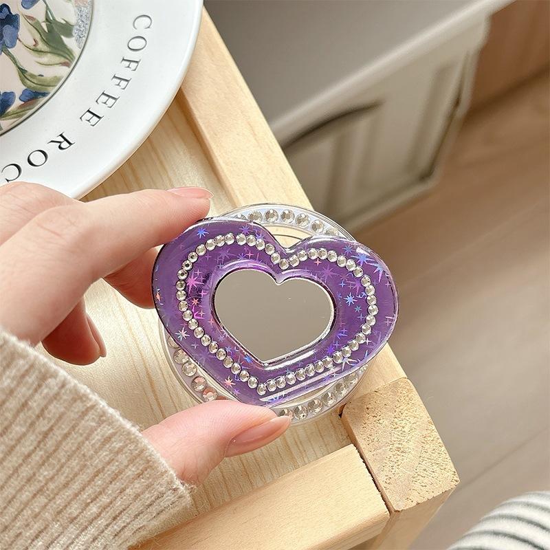 Japanese Small Fresh Glitter, Sequined Love Mirror, Mobile Phone, Airbag Bracket, Rhinestone, Magnetic Paste, Desktop Support Frame