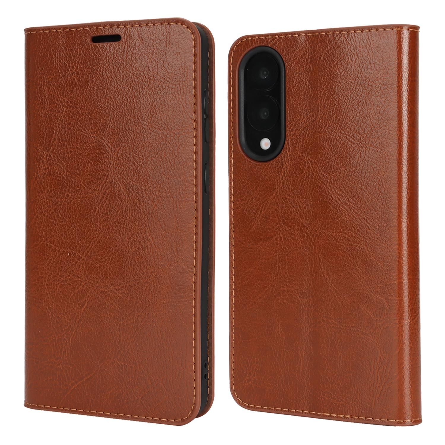 

For Samsung Galaxy S25 Edge Case Crazy Horse Texture Split Leather Wallet Phone Cover Light Brown