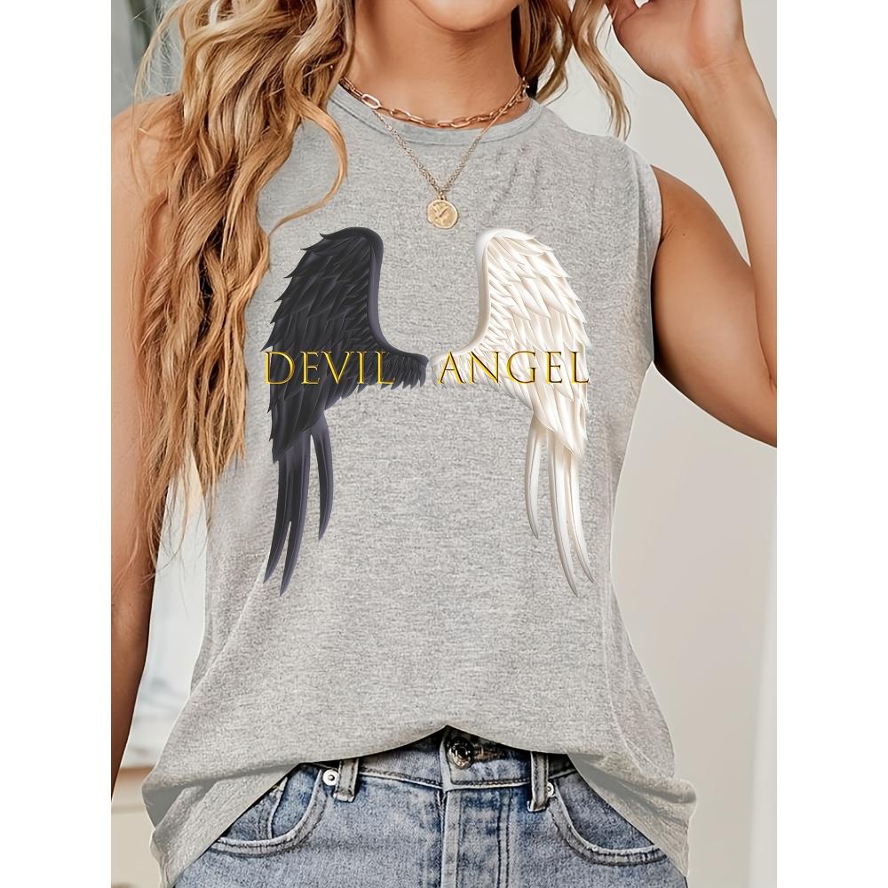 Loose plus size wing pattern printed round neck white vest summer casual sleeveless top women's clothing