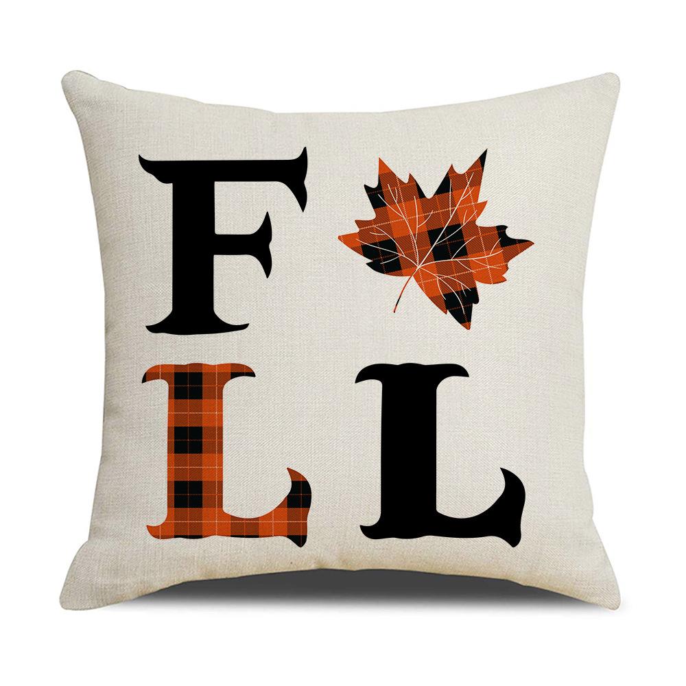 New Autumn Pillow Cover Watercolor Plaid Printed Maple Leaf Pumpkin Letter Pillow Home Cushion