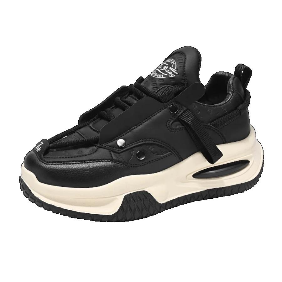 

2025 Мужская повседневная спортивная обувь толстая подошва увеличение противоскользящая дышащая удобная модная вулканизированная мужская обувь большой размер 44 чёрный