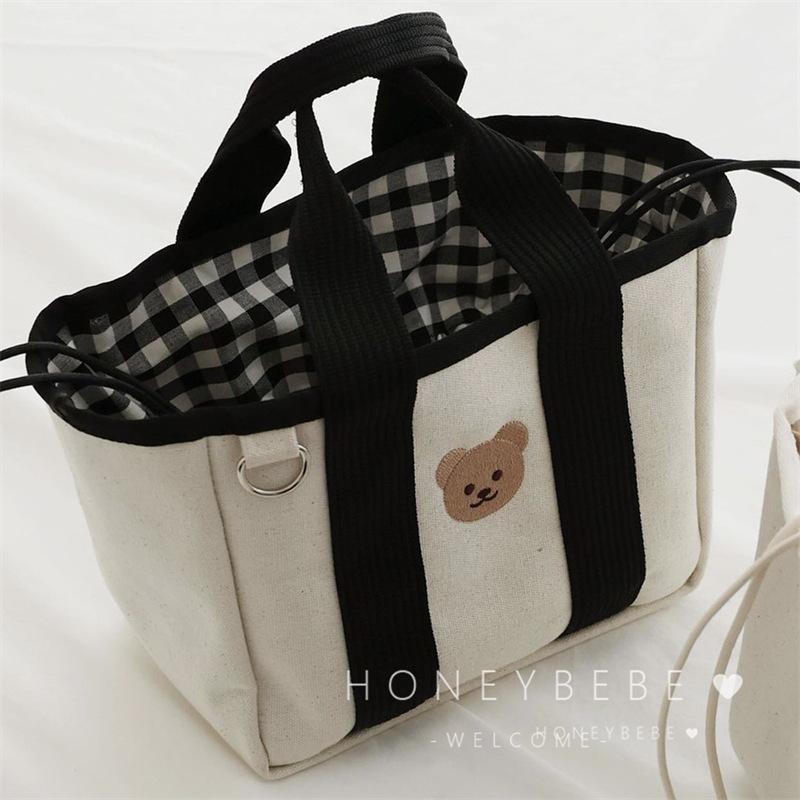 Cartoon bear mother bag canvas going out lightweight multi-functional portable baby walking mother and baby bag 23*17*14CM чёрный