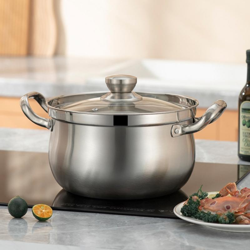 Stainless Steels Pot Milk Pan Cooking Saucepan Induction Base Soup Pot With Glass Lid Stockpot Kitchen Tool Enduring