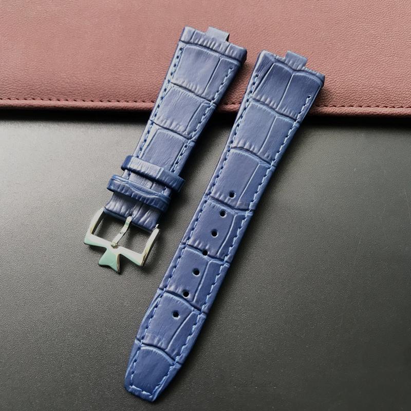 25mm * 8mm Genuine Leather Cowhide Watchband Replacement for Vacheron Constantin Overseas Calfskin Black Blue Brown VC Strap Men
