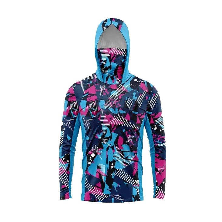 Men Camo Fishing Hoodie UPF50+ Sun Protection Long Sleeve Shirt With Face Mask Quick Dry Outdoor Hunting Fishing Shirts