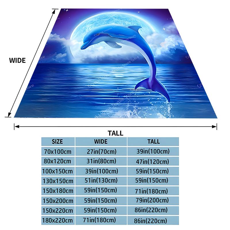 Dolphins Under The Moonlight Flannel Blanket Soft Warm Throw Blanket Lunch Break Blanket For Couch Sofa Office Bed Camping Trave