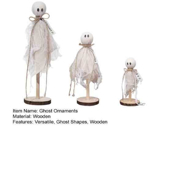 3Pcs Wooden Halloween Ghost Ornaments Rustic Shelf Sitters with Fabric Ghost Figures Farmhouse Tiered Tray Mantel Decorations