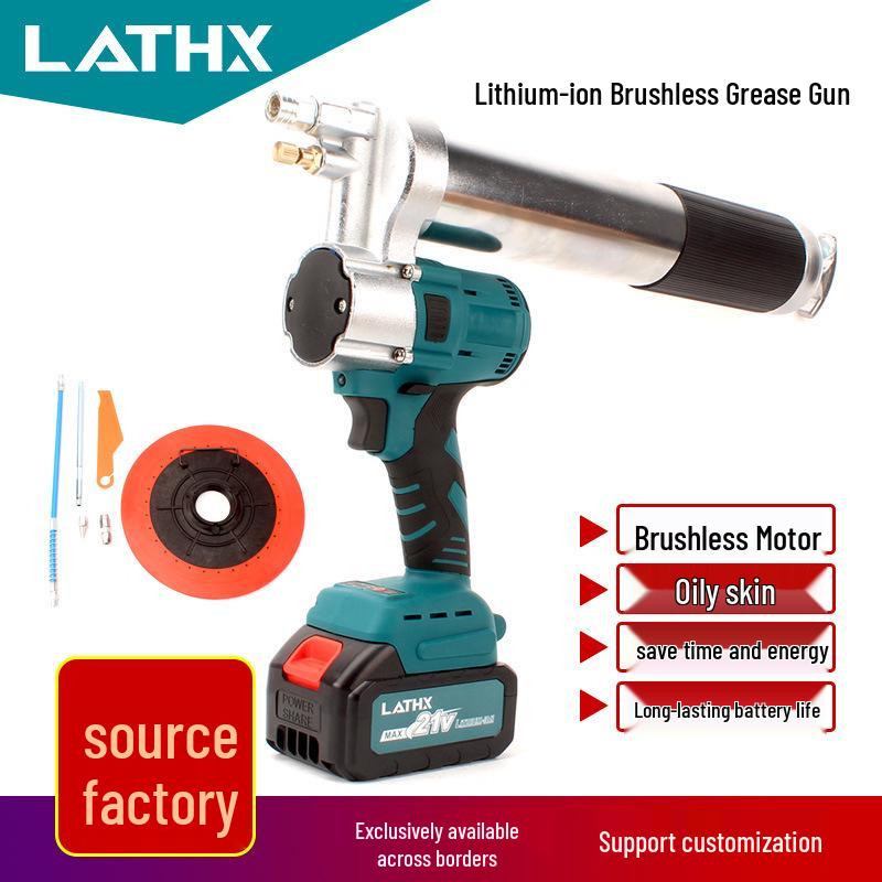 Rechargeable Electric Grease Gun: Lithium Battery-Powered, Metal Tube, Fully Automatic for Excavators 5-Cell Battery, One Battery, One Charger