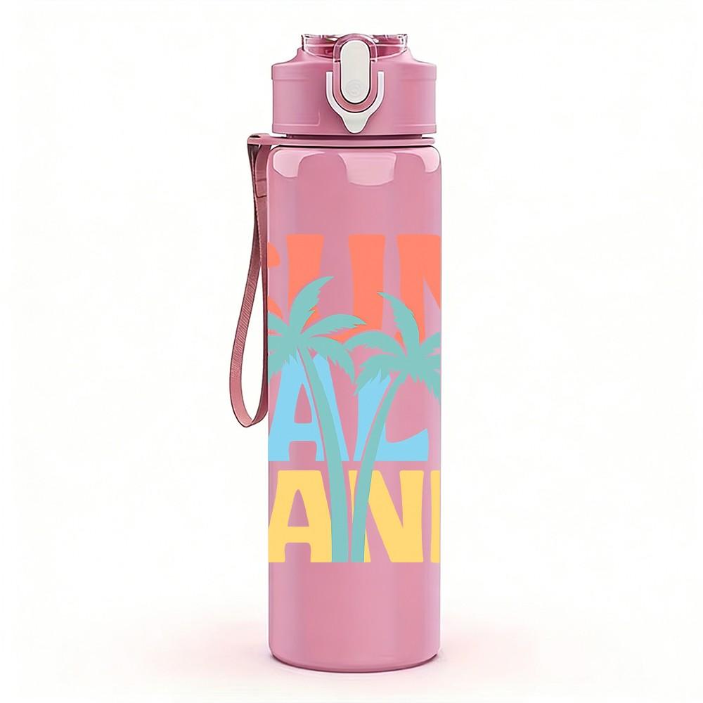 1PC Sun Salt Sand Letter Art 750ml Color Plastic Sports Water Bottle Leakproof Flip Straw Lid Suitable for Sports Office Home Use