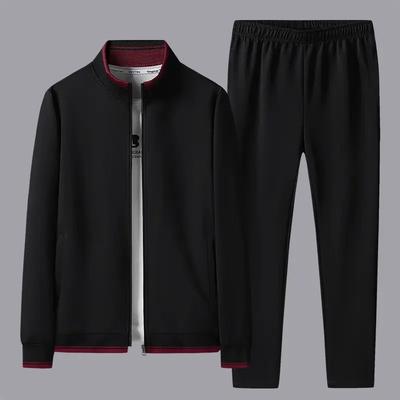 Men's Simple Plus Size Set, Middle Aged and Elderly Long Sleeve Jacket+Pants Sports Two Piece Set
