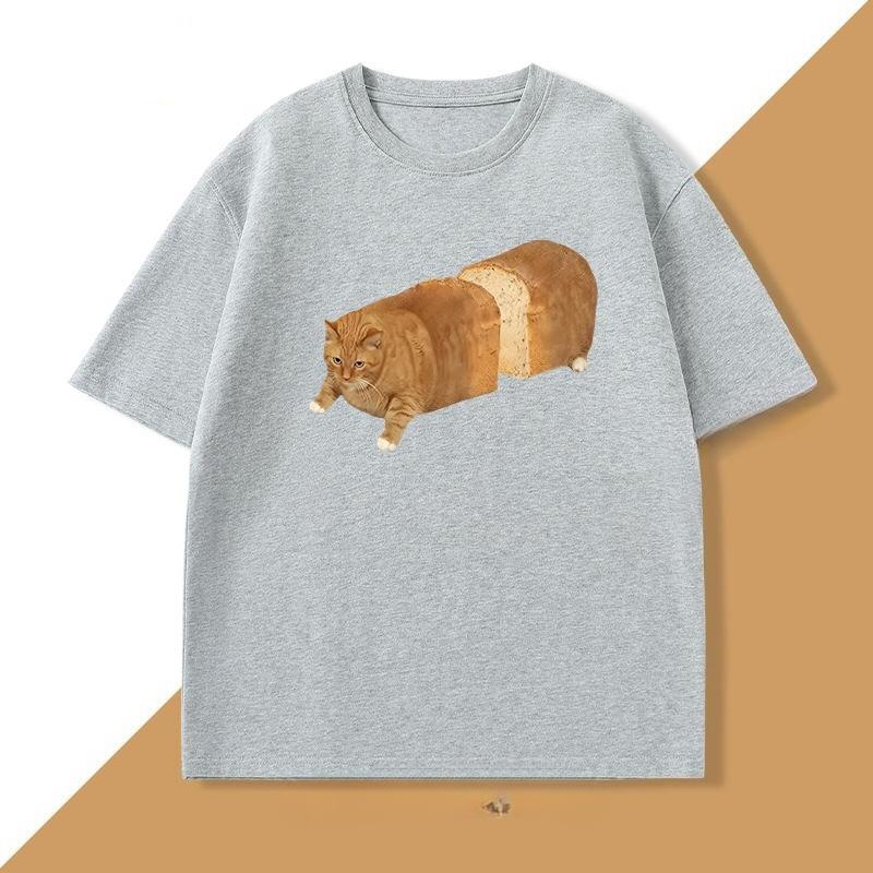 Cat Bread Loaf Funny Graphic T Shirts Printed Cotton Short Sleeve Tshirt Fashion Summer Round Collar Top Tees Women Clothing