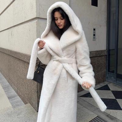 VAYLA Manteaux Longs en Fausse Fourrure pour Femmes Manteaux à Capuche Lacés Manches Longues Point Ouvert Vestes Épaisses Amples Élégantes Automne Hiver
