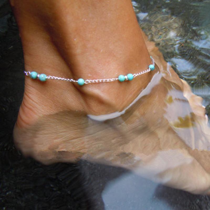 

Bohemian Green Beads Anklet Foot Zircon Legs Chain Bracelet For Women Summer Beach Sandal Simple Anklets Girls Accessories