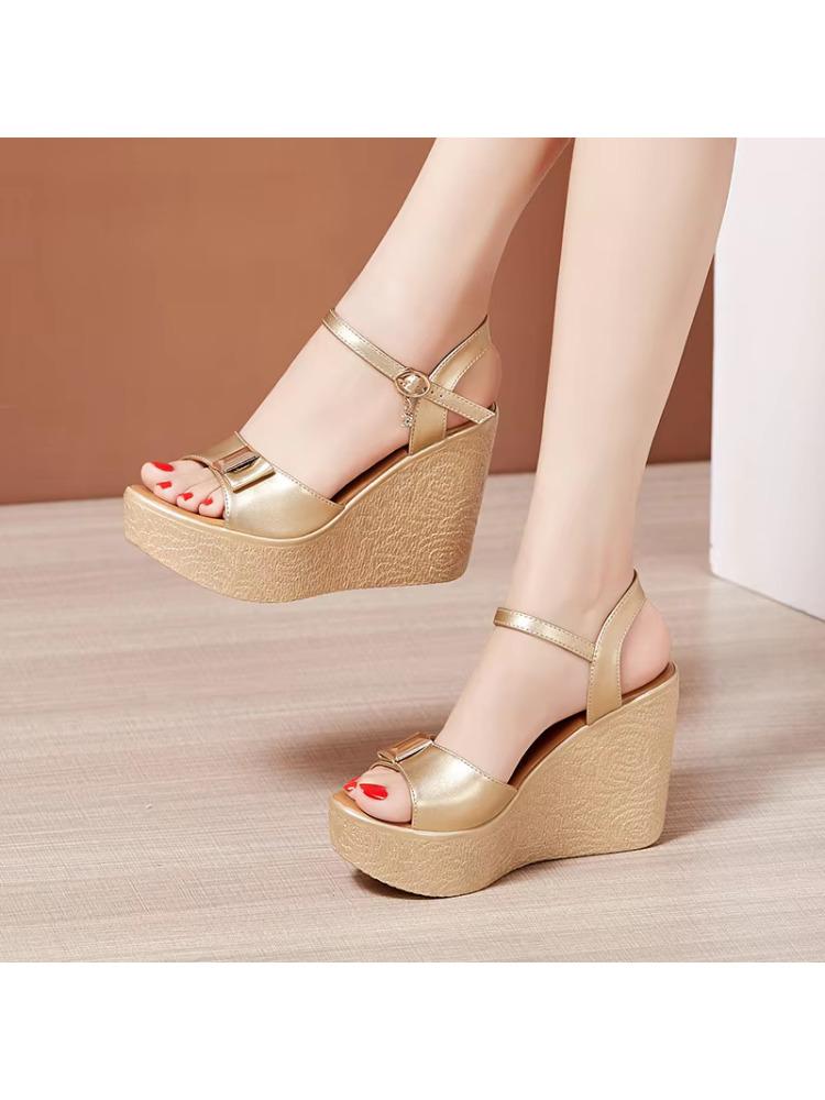 

2025 New Open Head Platform Sandals Women Shoes 2025 Bow High Heels Wedges Sandals Ladies Elegant Office Sandals Gold 41 золотий