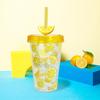 480ml Fruit Patterned Plastic Cup With Straw Transparent Juice Beverage Water Bottle for Drinking Ice Water Coffee Portable Mug