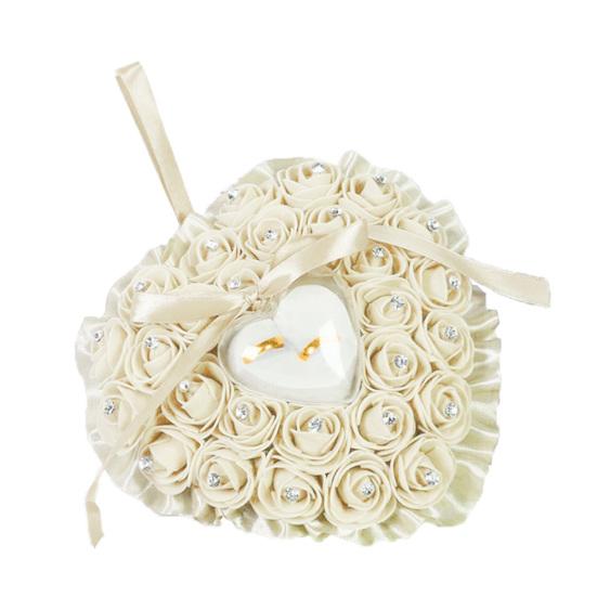 Boîte à bagues de mariage incrustée de Faux Rose en forme de cœur, support de rangement, coussin