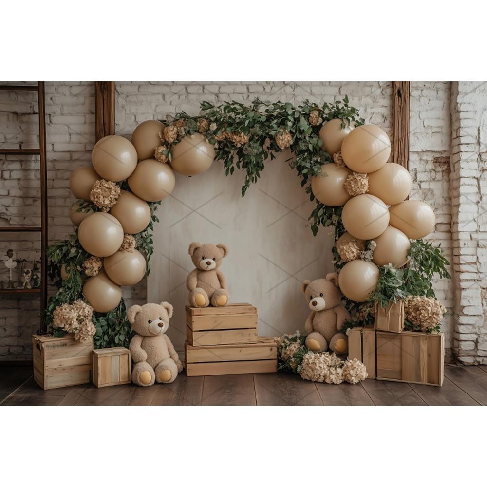 Boho Pampas Teddy Bear Photography Background Balloons Arch Tent Decor Cake Smash Baby 1st Birthday Indoor Photocall Backdrops