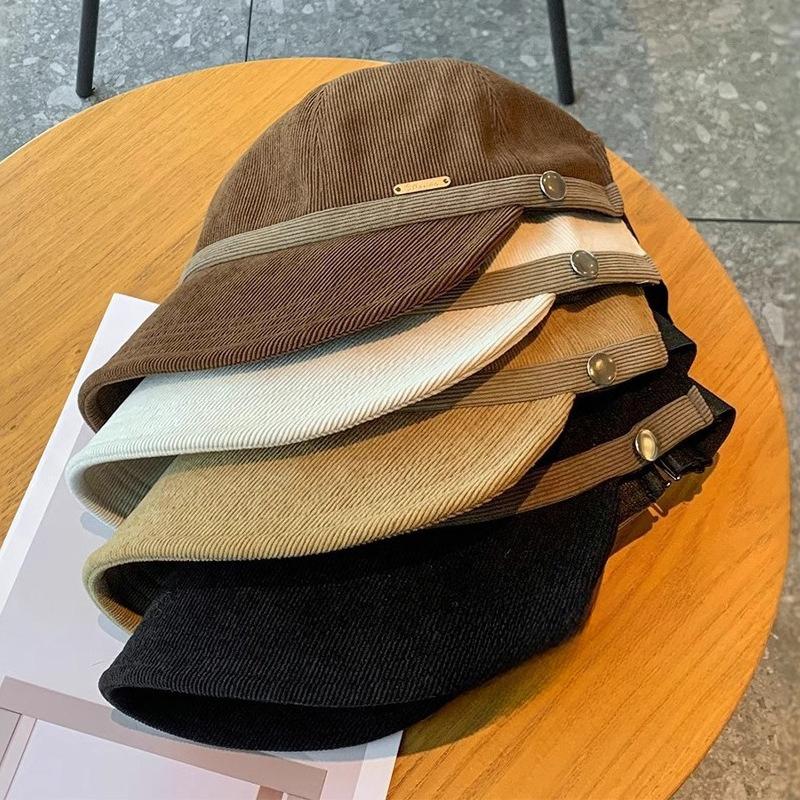 Women's Autumn and Winter Fashion Peaked Cap with Large Brim Small Face Fashionable Versatile  Foreign Style  Corduroy Hat with Hanging Earmuffs