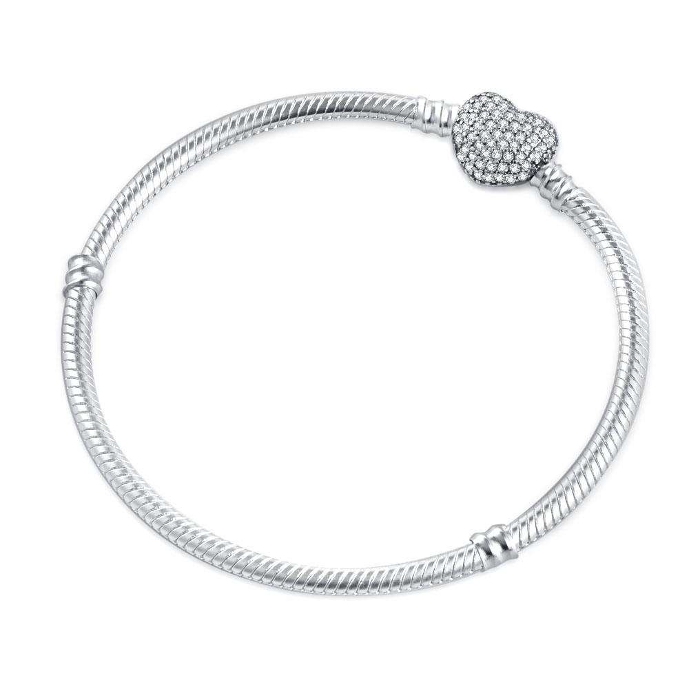 

925 Sterling Silver Bracelet Set Snake Chain Rose Gold Gold Tone Heart Clasp Charm Bracelet for Women Gift 16cm
