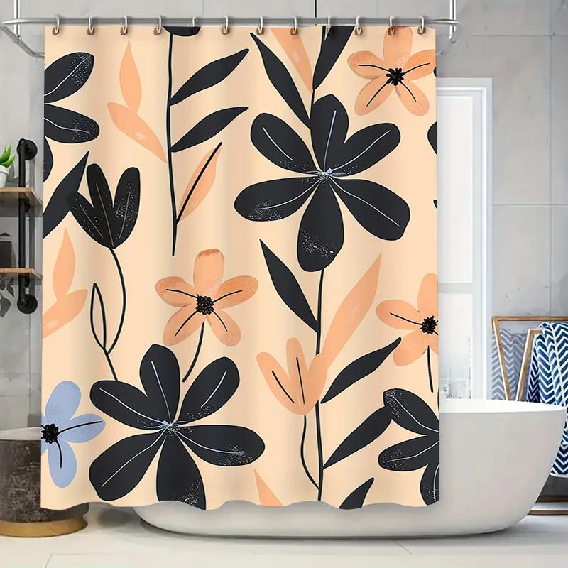 

Vintage Floral Shower Curtain Black Pink Peach Decorative Bathtub Waterproof Bath Liner Modern Home Bathroom Accessories For Liv W60H190(CM)-1 Pcs