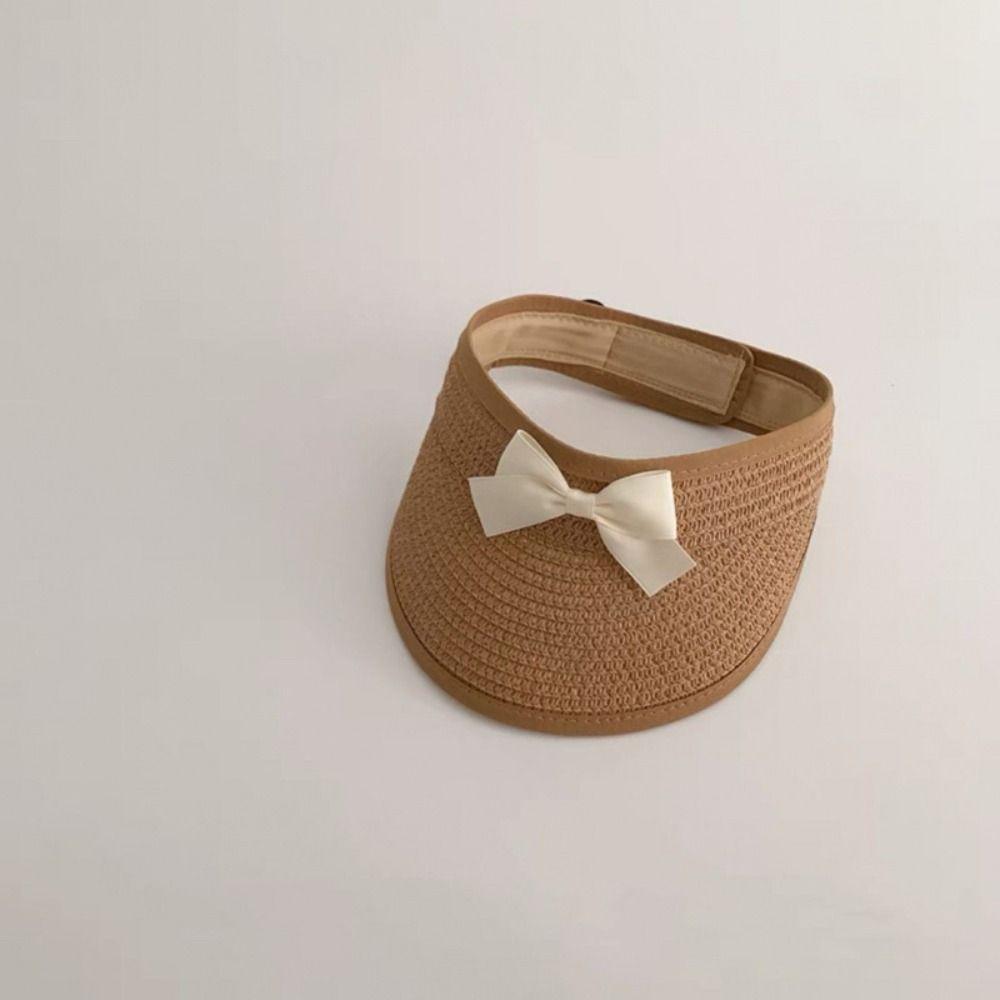 Korean Bow Straw Hat Empty Top Visor Cap Fashion Baby Straw Caps  Kids