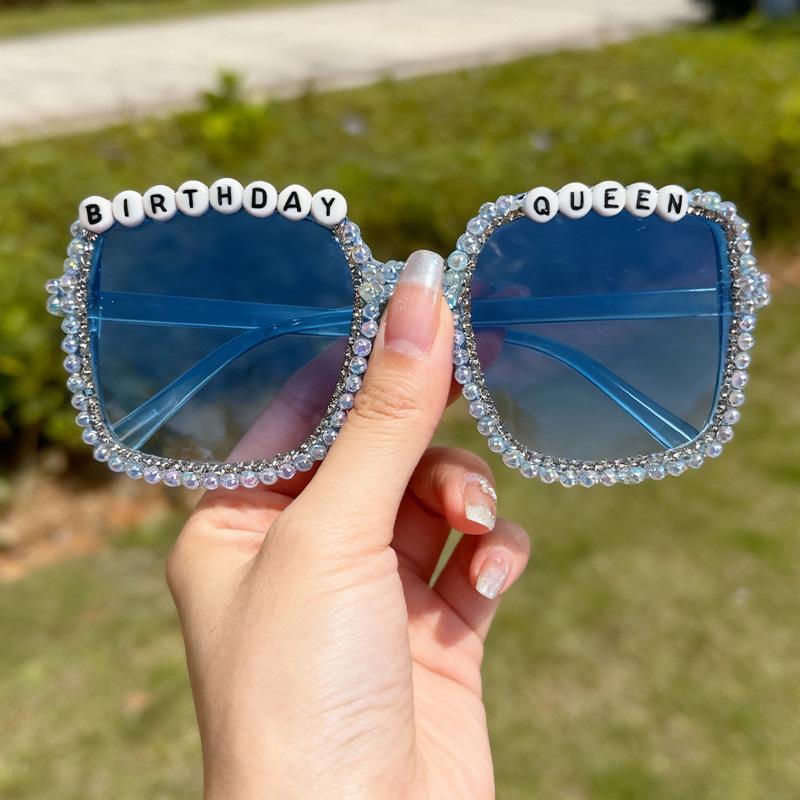 Box Pearl Letter Sunglasses Personalized Decoration Men S And Women S Party Fashion Sunglasses королевский синий