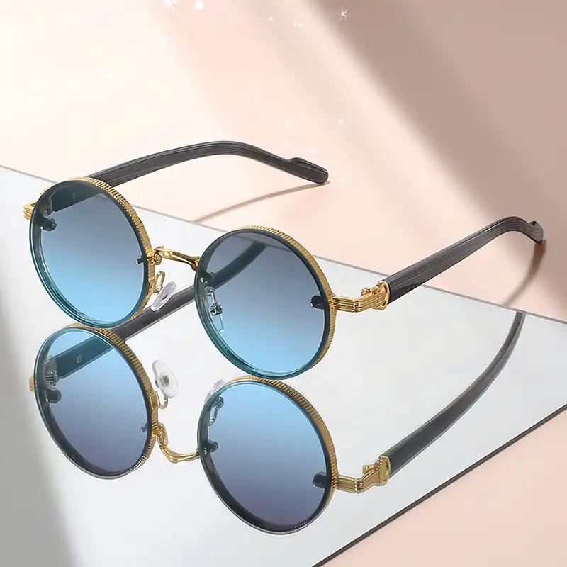 

Женские винтажные круглые модные очки с панк-металлической оправой и узором, похожим на черепаховый панцирь - декоративные линзы с синим оттенком