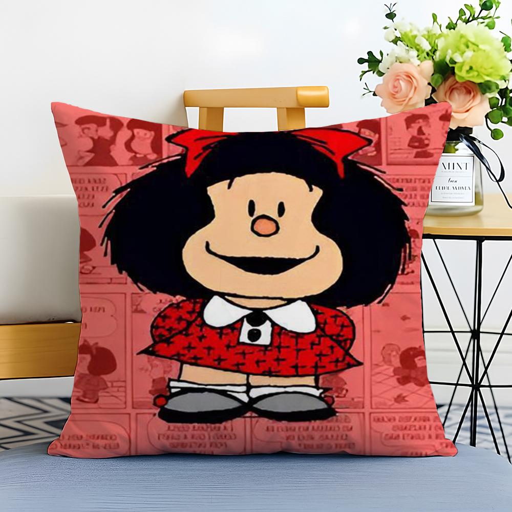 Cartoon Mafaldas Cushion Cover Washable Linen comfort Soft for Sofa Bed Cozy Home Room Decor