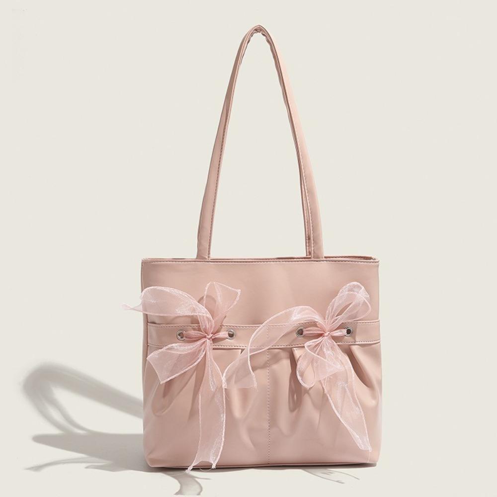 

Fashion Solid Color Lace Bow Tote Bag Large Capacity Temperament Underarm Shoulder Bag Popular Trendy Commuting Bag Ladies