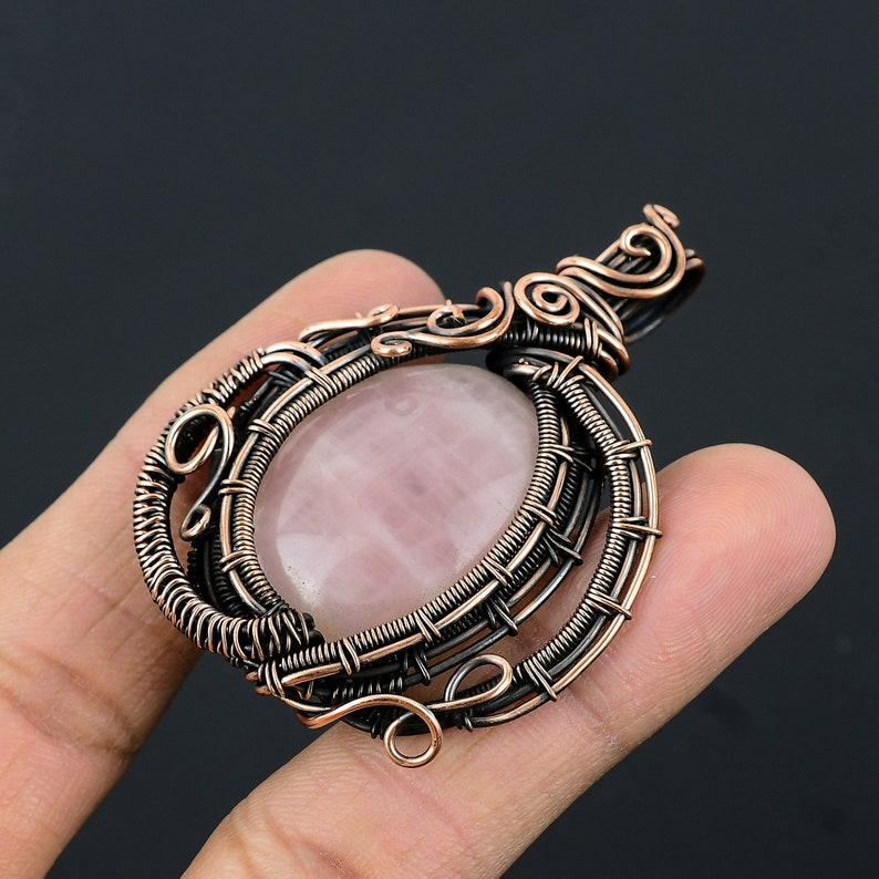 Rose Quartz Pendant Rose Quartz Gemstone Pendant Copper Wire Wrapped Pendant Copper Jewelry Handmade Pendant For Women Gift For Her Mother