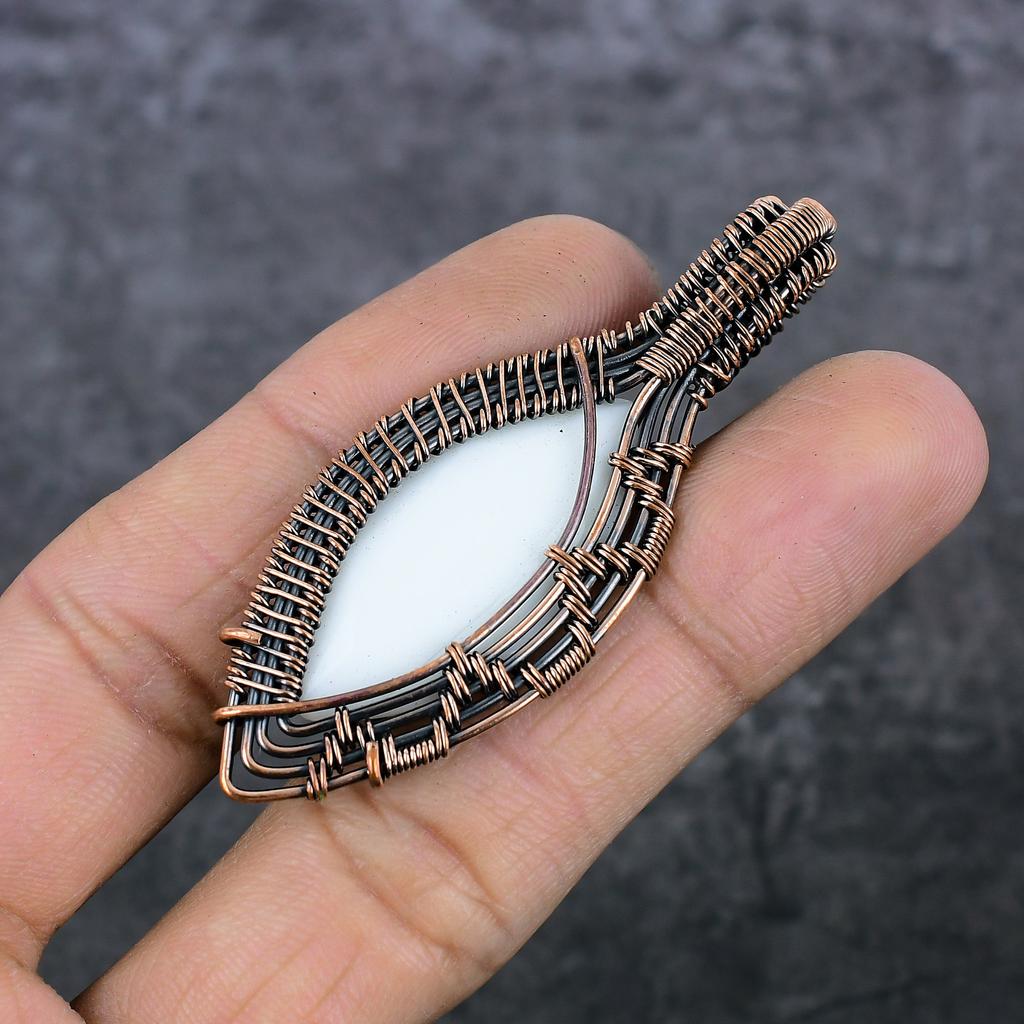Natural Milky Opal Gemstone Copper Wire Wrap Gift Jewelry Pendant 2.68" l2u48