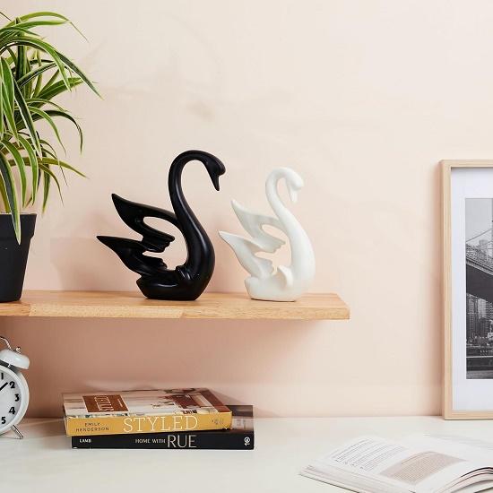 Swan Pair Ceramic Art Figure | Beautiful Home Decor (Set of 2)