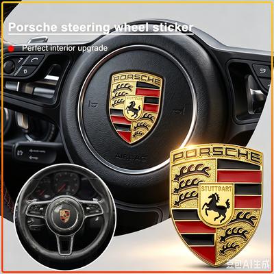 Klasický emblém s koňským znakem na náboji volantu a palubní desce, lesklá pryskyřičná samolepka pro Cayenne Macan Panamera Boxster