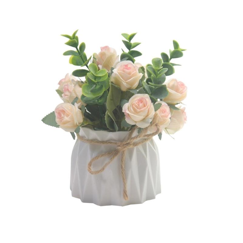 

Artificial Flower Potted Plant Faux Rose Flowers in Pots Small Plant Potted Decors for Office Home Desktop and Shelves розовый