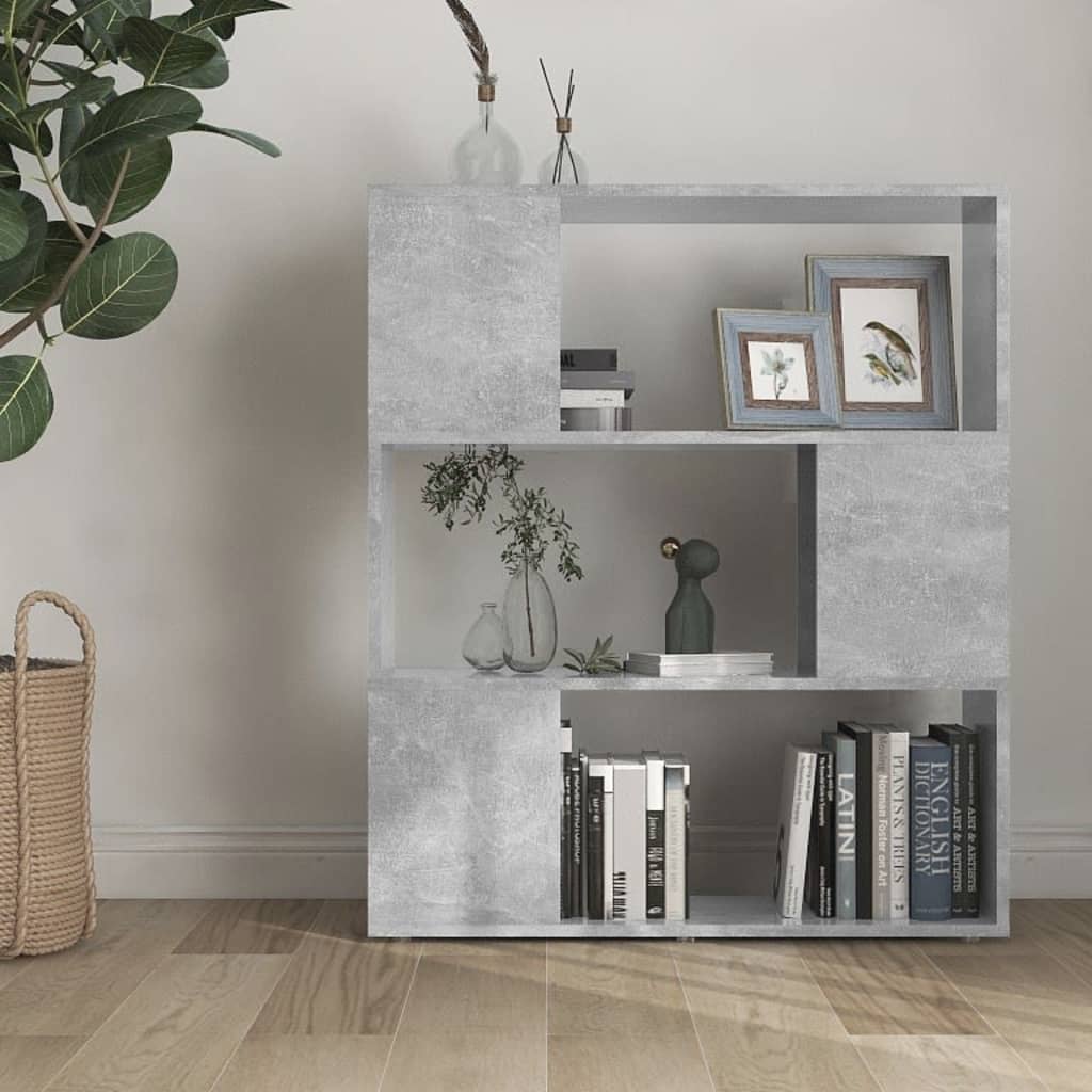Bookshelf Room Divider Concrete Grey 80 x 24 x 94 cm Wood Based Material