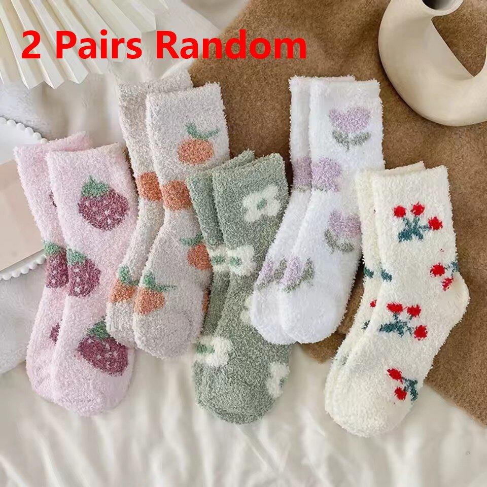 Kawaii Cute Socks Autumn Winter Thick Warm Soft Plush Women's Socks Coral Fleece Thermal Homewear Floor Sleeping Socks