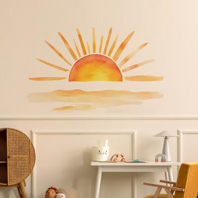 Cartoon Sunset Wall Sticker, Sun Wall Decal for Living Room Bedroom Home Decor, Easy Peel and Stick Wall Art