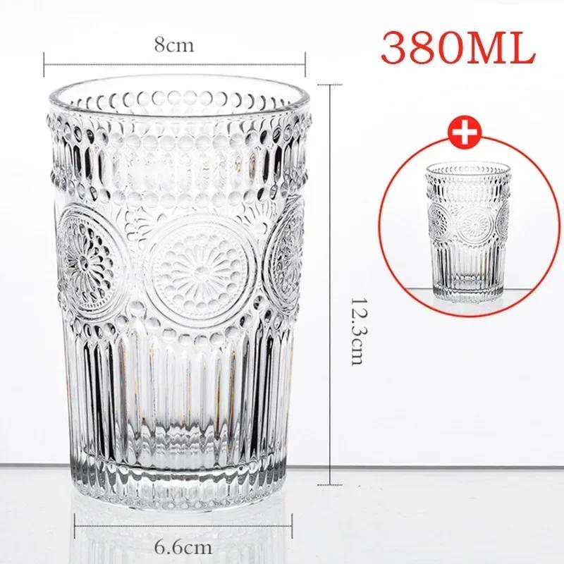 GIANXI Anaglyph Glass Cup Transparent High Temperature Resistance Thicken Glass Cups Retro Sun Flower Pattern Glasses Drinkware