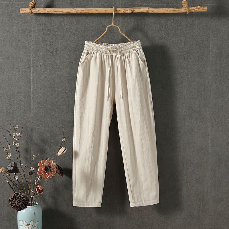 Women's Cotton & Linen Slimming Loose Straight-Leg Pants - Versatile Spring/Autumn Nine-Tenth Length