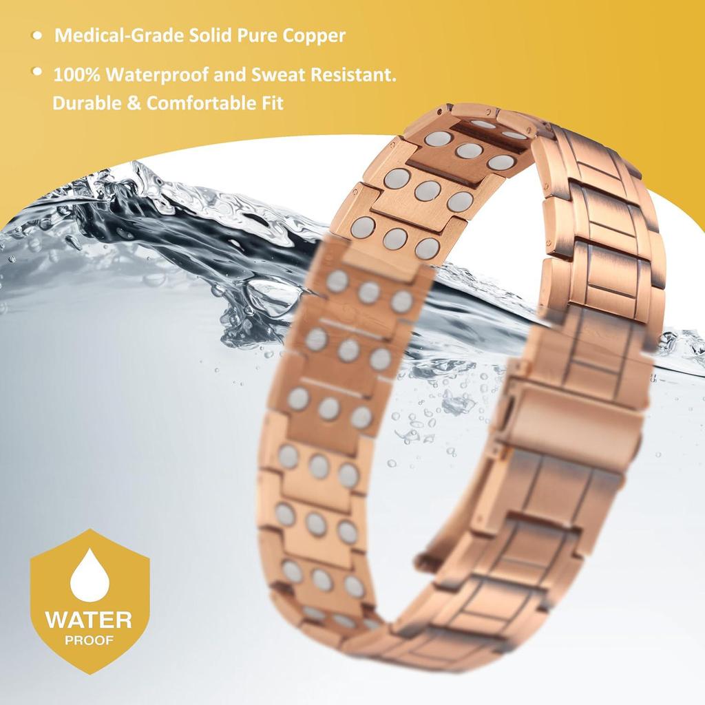 Premium Pure Copper Bracelet for Men with Deployant Clasp Design Wristband Jewelry Gifts