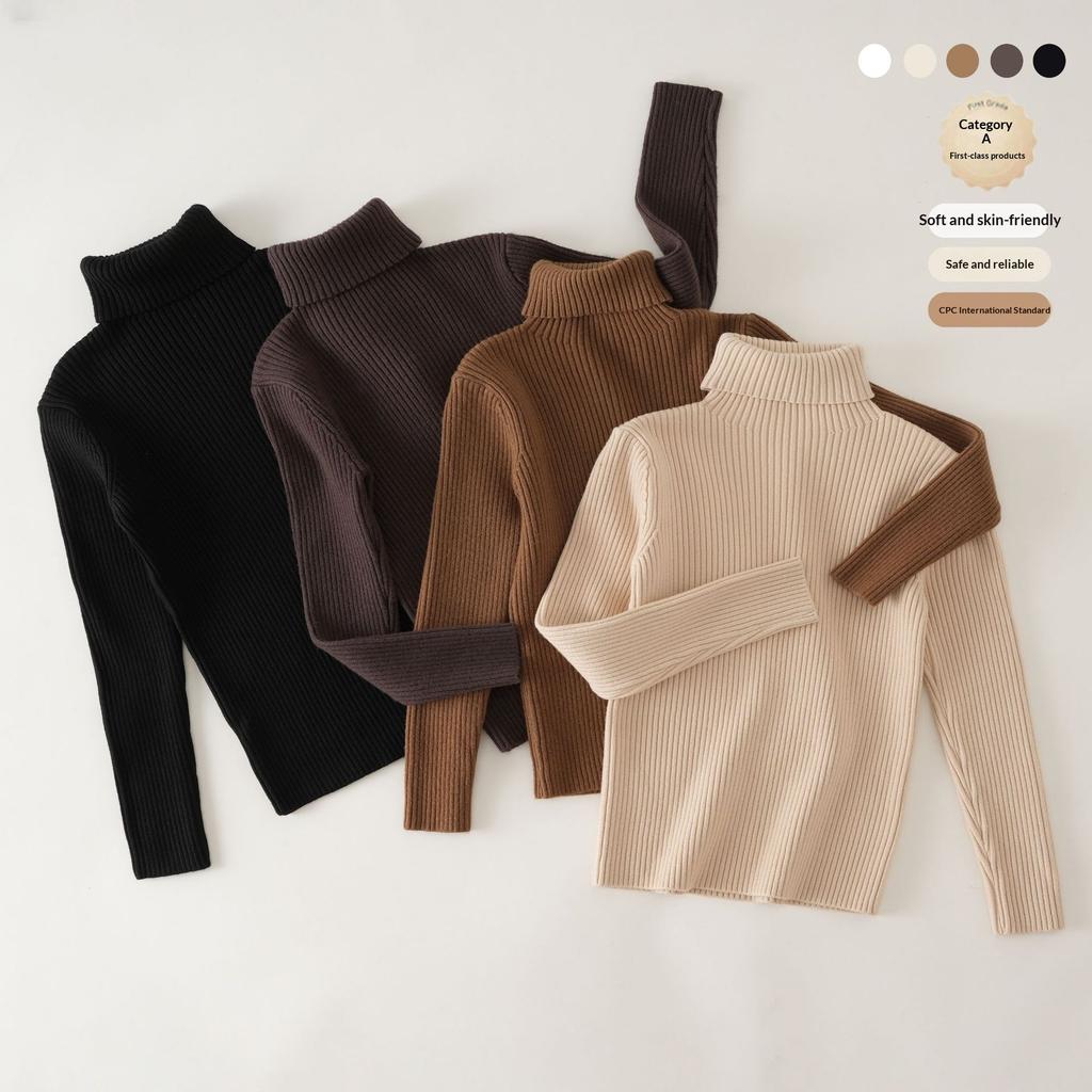 Kids Turtle Neck Sweater Winter Warm Soft Knitted Solid Color Basic Slim Fit Pullover Chic Children's Clothing Baby Boy Girl Top