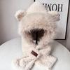 Cute Little Bear Fluffy Hat for Women In Winter Scarf Integrated Warm Ear Protection Hat Thickened Scarf Cold Protection Lei Feng Hat