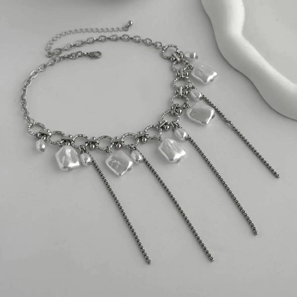 Ingemark Retro Exquisite Imitation Pearl Tassels Pendant Necklace Women Trendy Charm Clavicle Chain Wedding Bridal Jewelry Gift