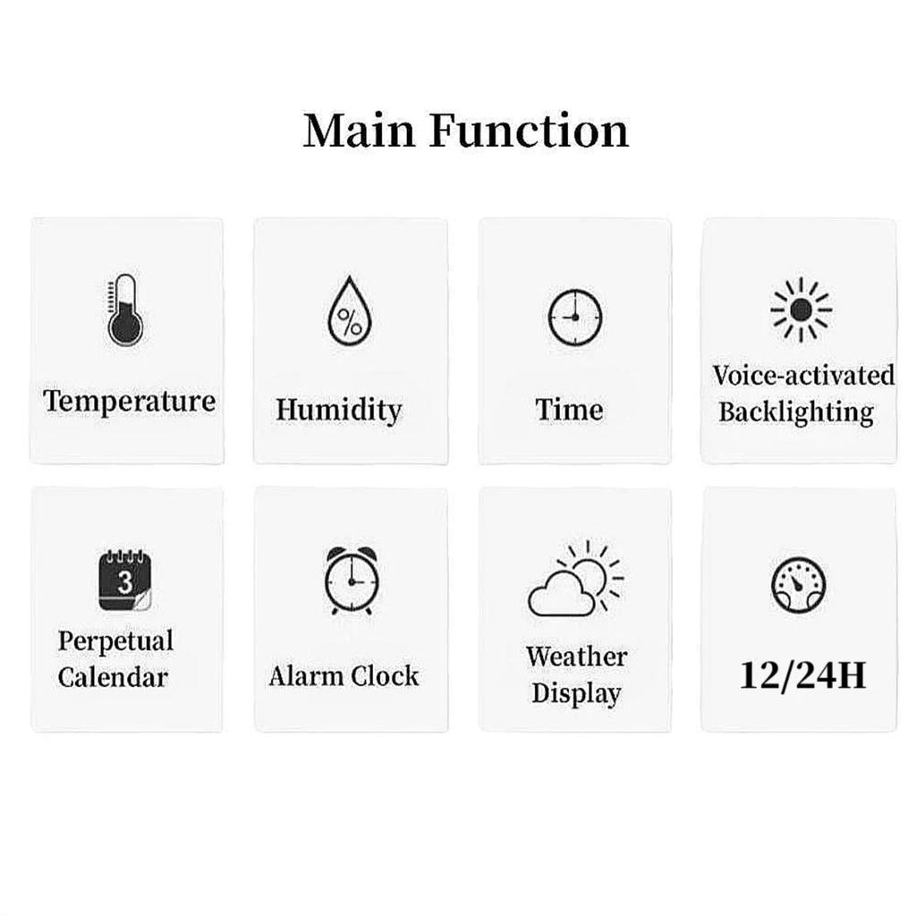 Voice Control Backlight Digital Weather Clock Date Week Temperature Humidity Weather Forecast 12/24H Electronic Clock Mini Clock