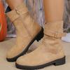 Belt Buckle Martin Boots Women's Autumn and Winter Short Knight Boots Large Size Low Heel Round Head Women's Boots