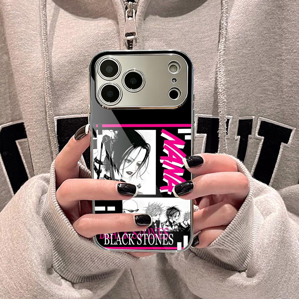 Cool Anime Girl Nana Phone Case For iPhone 17 16 15 14 13 12 Pro Max Plus Electroplated Metal Shockproof Bumper Case Glass Back