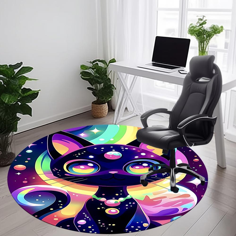 1 Stück Galaxie Katze Büro Runder Teppich, Unter Bürostühlen Schlafzimmer Wohnzimmer Heimdekoration, Raumdeko