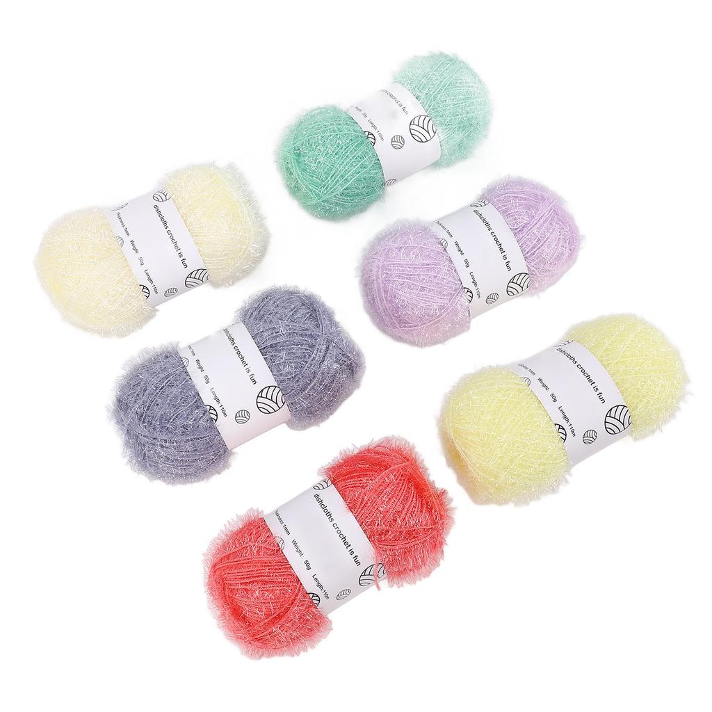 6 Rolls Scrubby Yarn Sparkle Sparkle Glitter, skirtas nerti indų servetėlėmis rankomis megztas lėlių krepšys su Croc