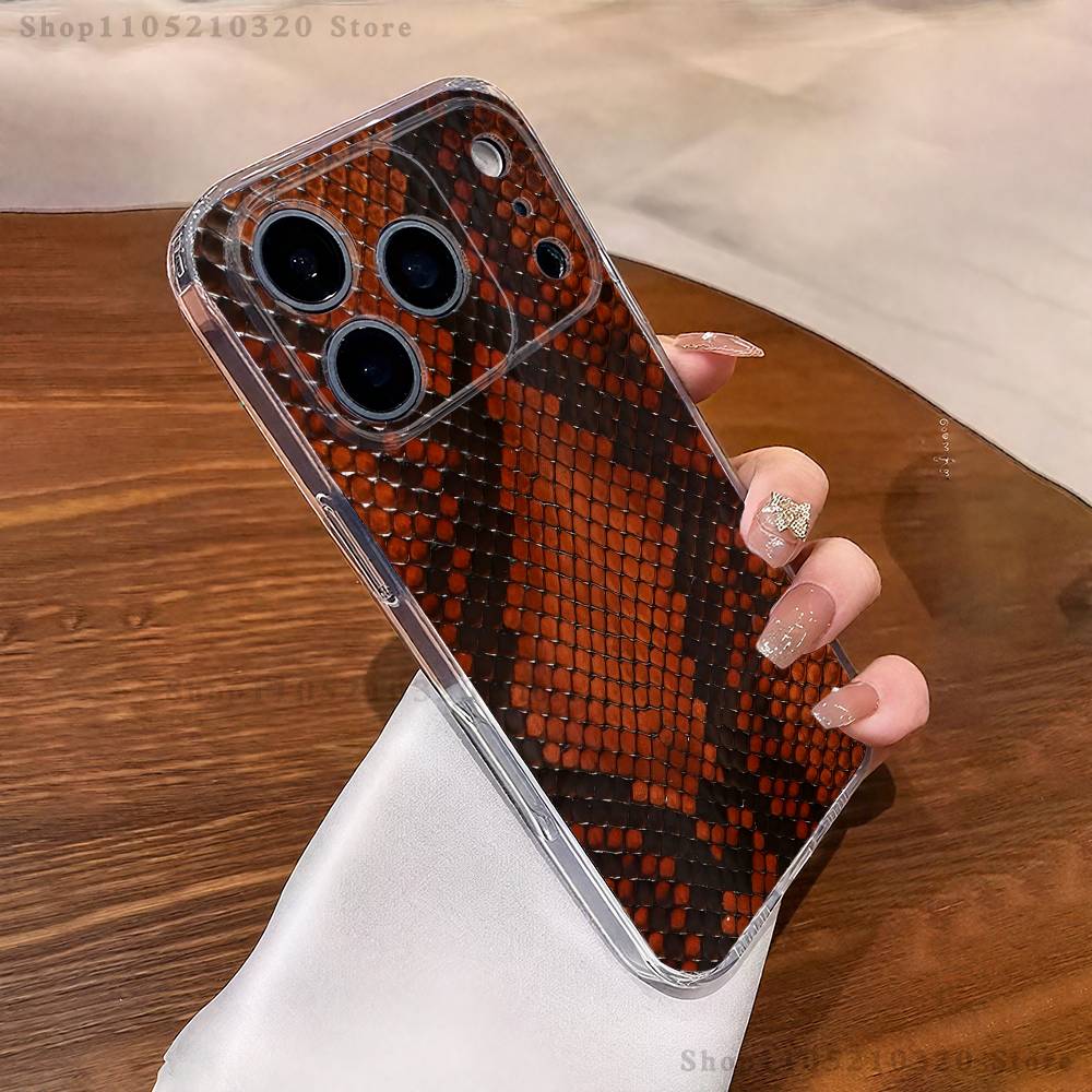 Snakeskin pattern Art Phone Case iPhone17 16 15 14 13 12 11 Pro Max Plus Mini Clear Full Back Cover Silicone Soft Shell